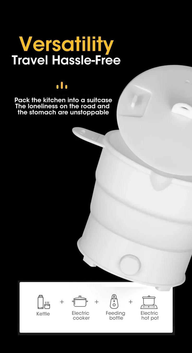 Description Picture 6 of item110V/220V Foldable Electric Cooker Mini Multifunction Hot Pot Food Steamer Cooking Machine for Dormitory NoodleCooker EU/US Plug