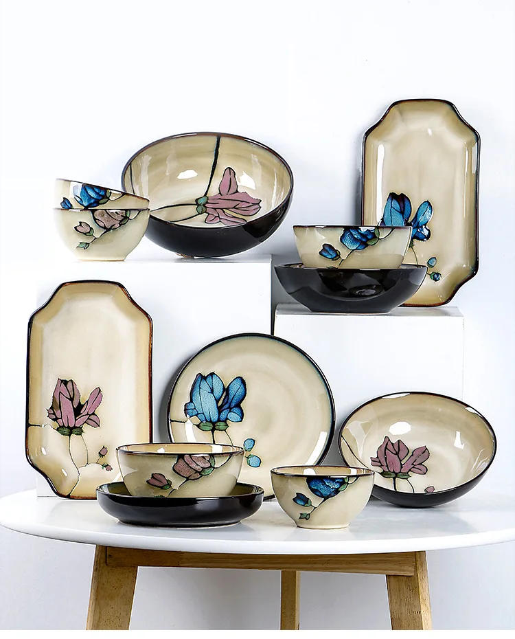 Description Picture 2 of itemJapanese Ceramic Plates Underglaze Color Round Salad Plate Household Kitchenware Ceramic Dinner Plate Kitchen Accessories