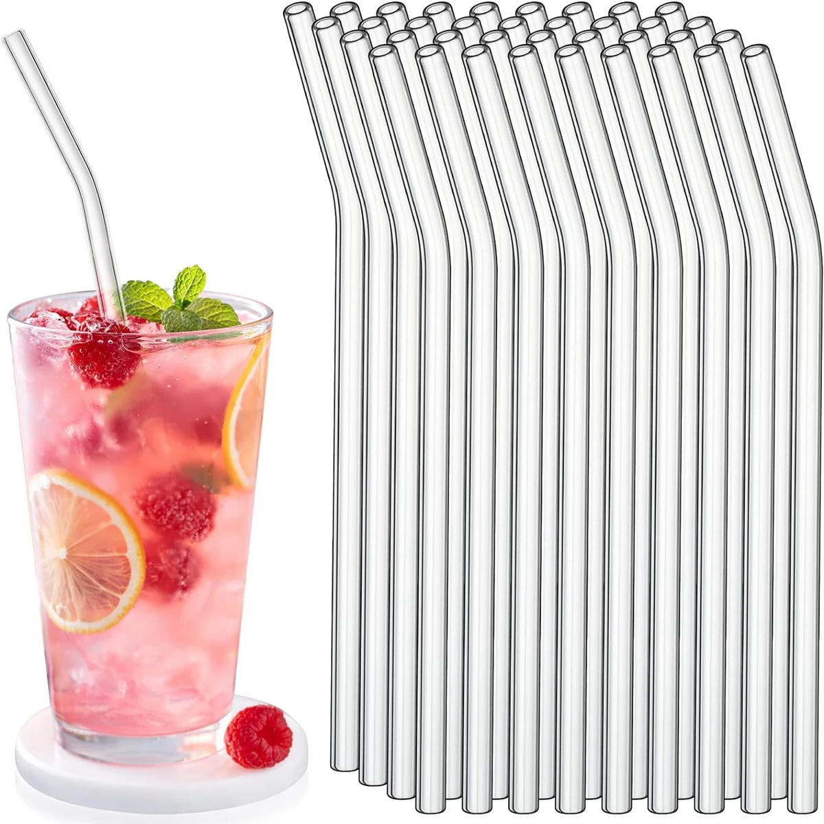 Description Picture 2 of item50 Pcs Glass Straw Drinking Straws with Cleaner Brush Colorful Reusable Straws for Smoothie Cocktail Milkshakes Juice Tea Bar