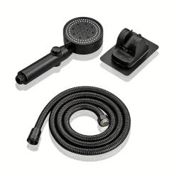 three piece set Adjustable Black Shower Head, High Pressure Water Saving Shower Head With 5 Modes+Wall Mounted Bracket+Hose
