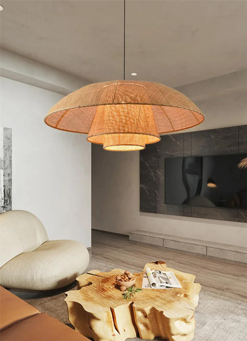 Description Picture 3 of itemVintage Rattan Pendant Light Restaurant Home Decor Dining Room Kitchen Chandelier Suspension Hanging Lamp Handmade Pendant Lamps