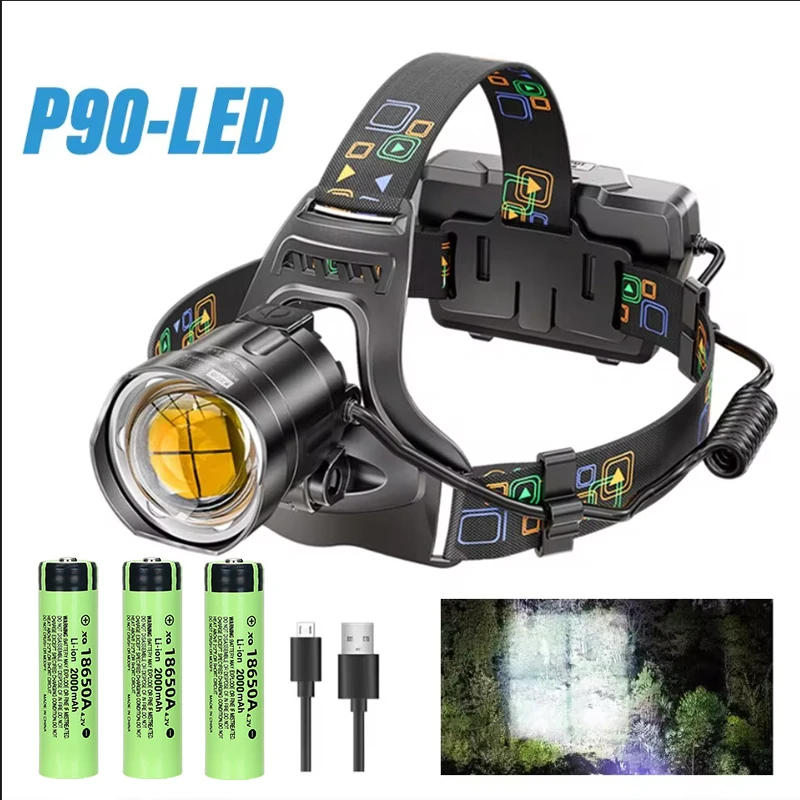 Description Picture 3 of itemSuper Bright LED Headlamp with XHP90 Lamp Beads USB Rechargeable Headlight Power Display Exploration Fishing Camping  Flashlight