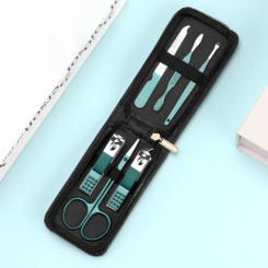 6Pcs Portable Household Manicure Sets Pedicure Tools Nail Clipper Personal Care Kits Eyebrow Scissors Earpick Black Blue Green