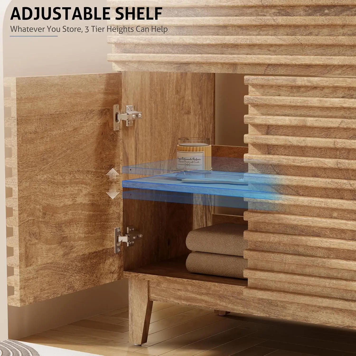 Description Picture 6 of itemBathroom Vanity with Sink Combo Mid-Century Floor Cabinet Set with Wood Stripes, Adjustable Shelf, Undermount Sink