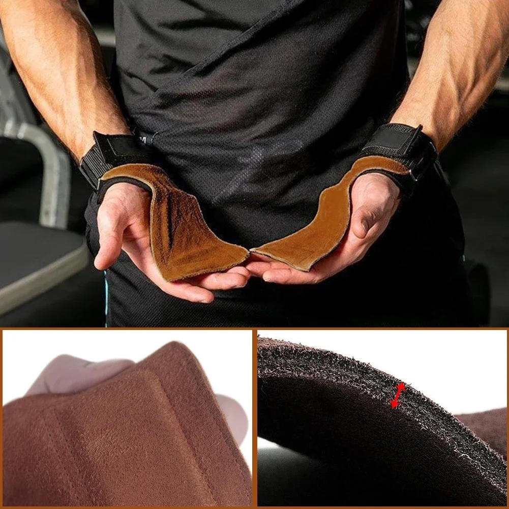 Description Picture 4 of itemBench Press Weight Lifting Wrist Hooks Straps Cowhide Deadlift Gloves and Grip Pads for Fitness Gym Training Dumbbell Pull-Up