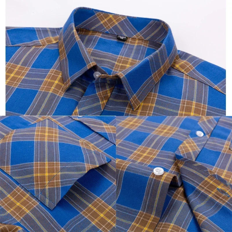 Description Picture 5 of itemCotton Plaid Casual Shirts For Men England Fashion Style Long Sleeve Turn Down Collar Breast Pocket Plus Size Smart Dress shirts