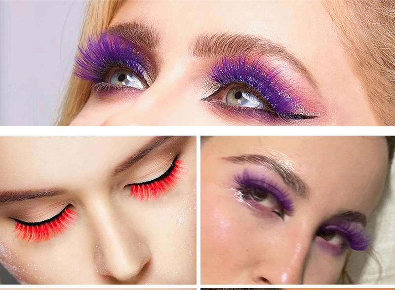 Description Picture 3 of item2 Pairs Natural Colored Eyelashes Fake Fluffy Red Blue Rainbow Lashes Halloween White Cils Cosplay Mix Colors Makeup Eyelashes