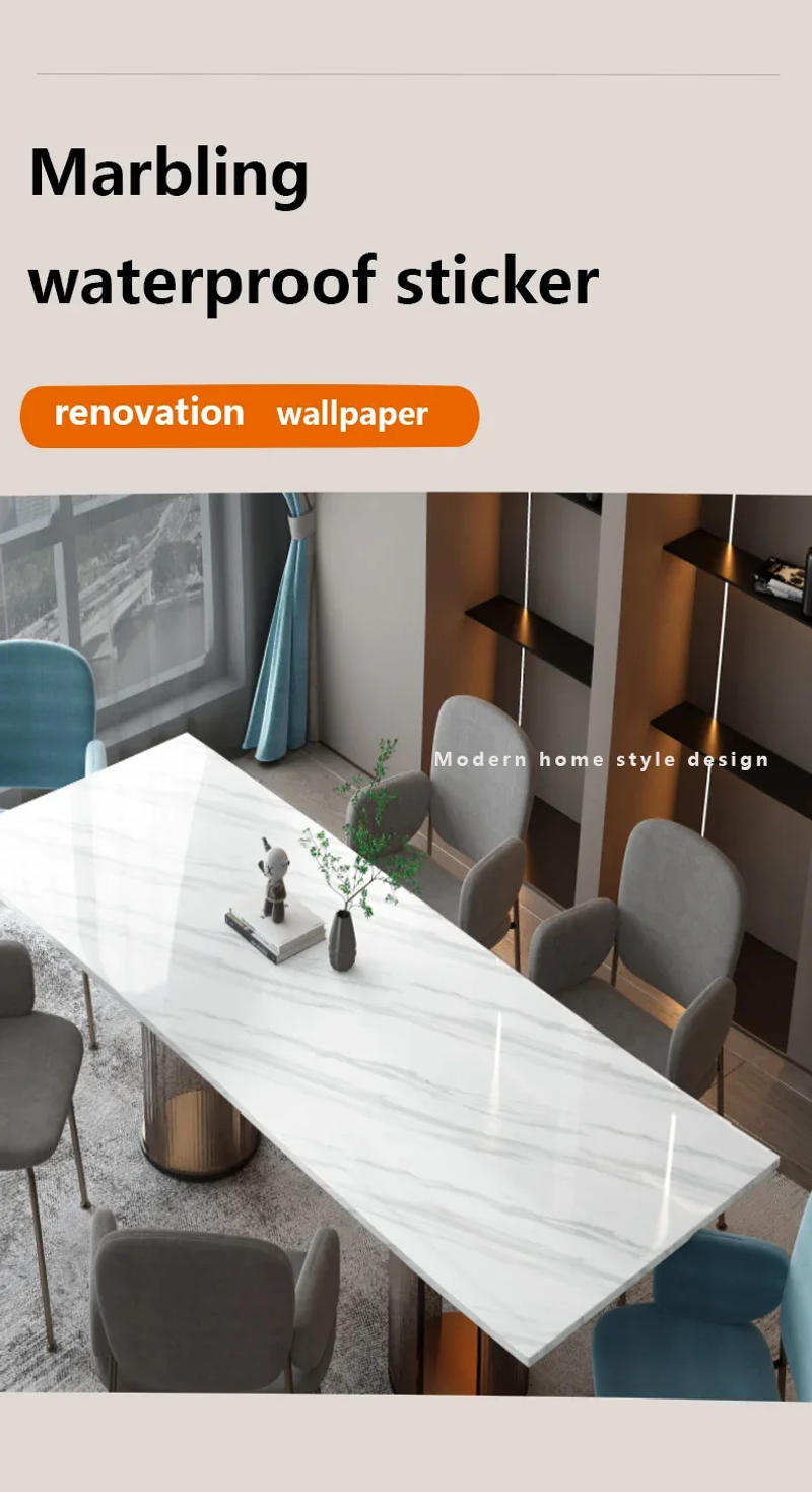 Description Picture 2 of item5m Marble Pattern Self Adhesive Bathroom Tile Floor Waterproof PVC Cabinet Wallpaper Oil Proof Kitchen Furniture Wall Stickers