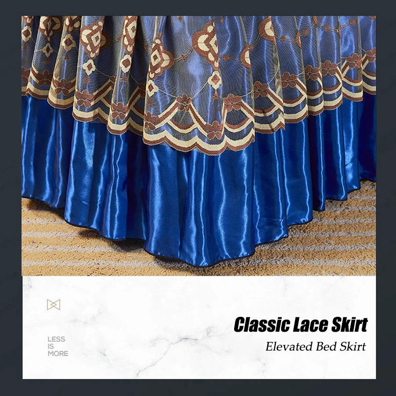 Description Picture 6 of item2/3 Pcs Bedding Classic Lace Royal Blue Bedspread Bed Skirt Machine Washable with Elastic Band for Queen King Size Sheets Bed