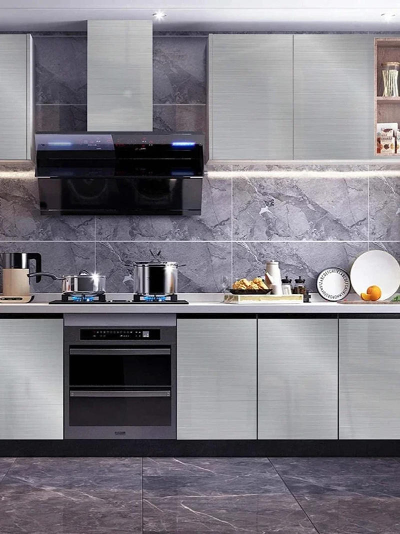 Description Picture 2 of itemSilver Contact Paper Self Adhesive Decorative Film Silver Metallic Wallpaper for Kitchen Stainless Steel Household Appliance