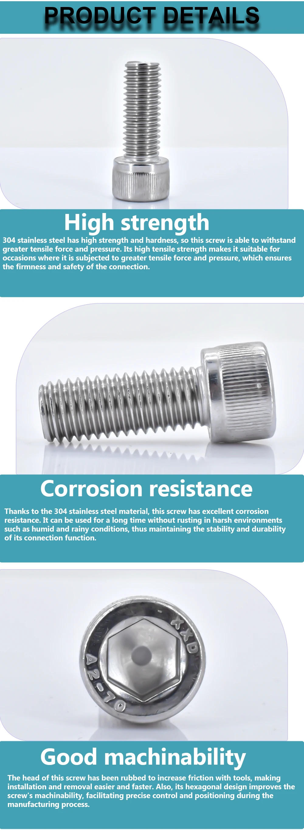 Description Picture 4 of item3-60pcs 304 Stainless Steel Hexagon Hex Socket Screw DIN912 M1.4 M1.6 M2 M2.5 M3 M4 M5 M6 M8Hex Socket Head Cap Allen Bolt Screw