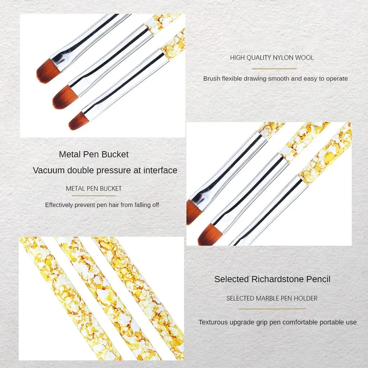 Description Picture 5 of item3pcs/set Nail Painting Pen Set Nail Art UV Gel Extension Builder Petal Flower Drawing Brush Manicure Tools