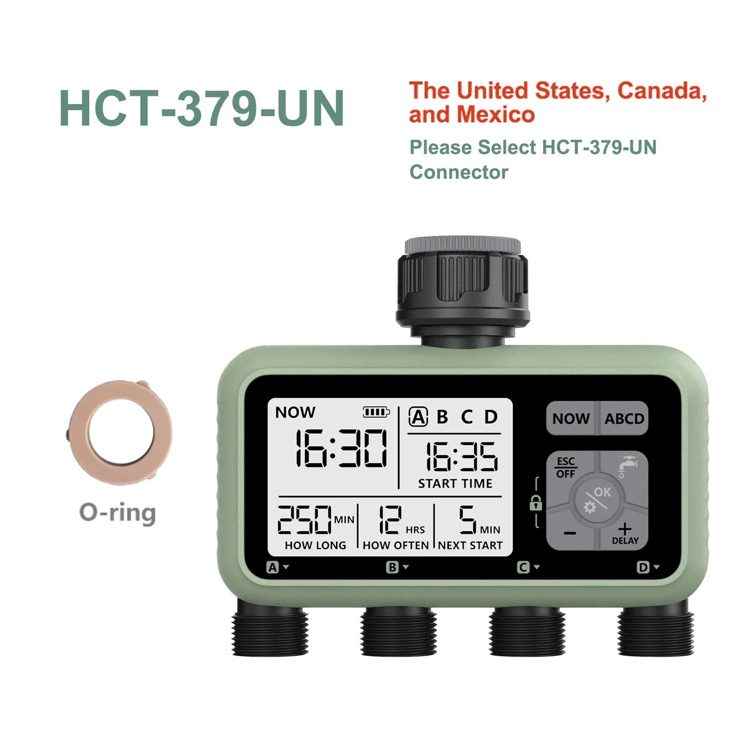 Description Picture 4 of itemEshico  4-Outlets Water Timer Automatic Drip Irrigation Controller Water Valve 4-way Independent Control Program Garden Tool