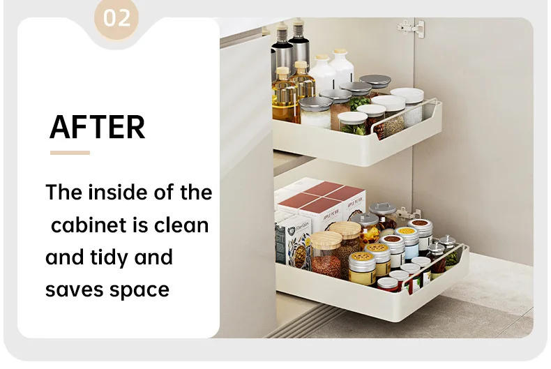 Description Picture 5 of item1PC Kitchen Storage Rack with Slide Rails Pull-out Kitchen Drawer Type Storage Tray Spice Box Storage Rack Cabinets Organizer
