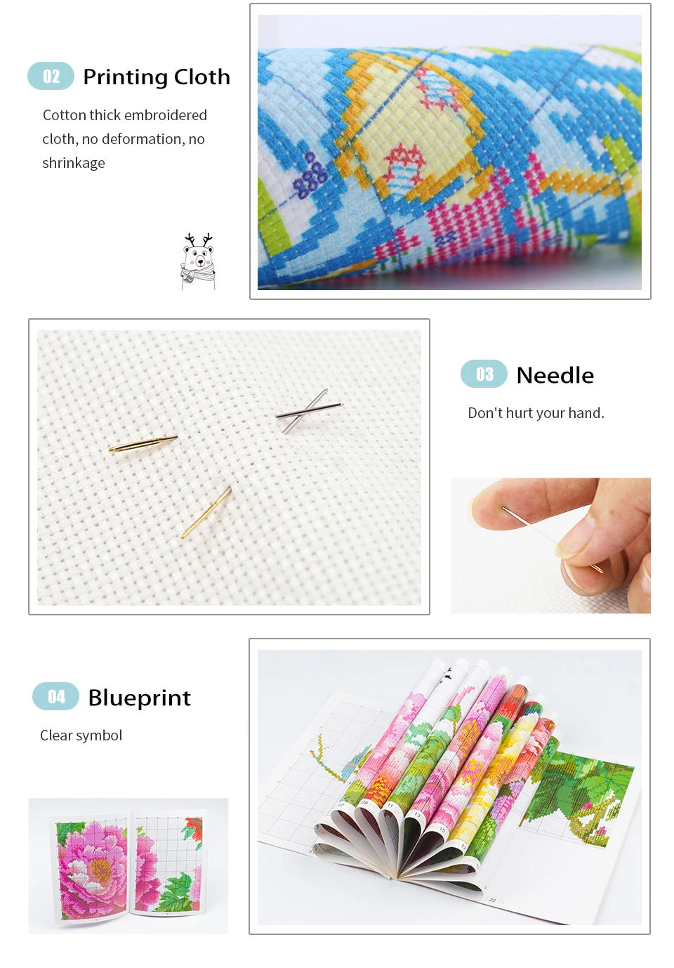 Description Picture 5 of itemJoy Sunday Celebrating Christmas Pattern Print Cross Stitch Kits Aida 16/14CT DIY Folk Craft Home Decor Embroidery Set For Gift