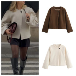 European and American style autumn and winter new style versatile round collar one button thickened woolen coat