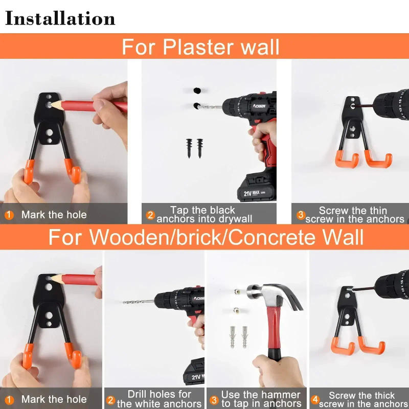 Description Picture 6 of itemHeavy Duty Metal Hook Garage Organizer Wall Mount Bicycle Hanger Hooks Wall Mount Anti-slip Storage Hook For Ladders Garden Tool