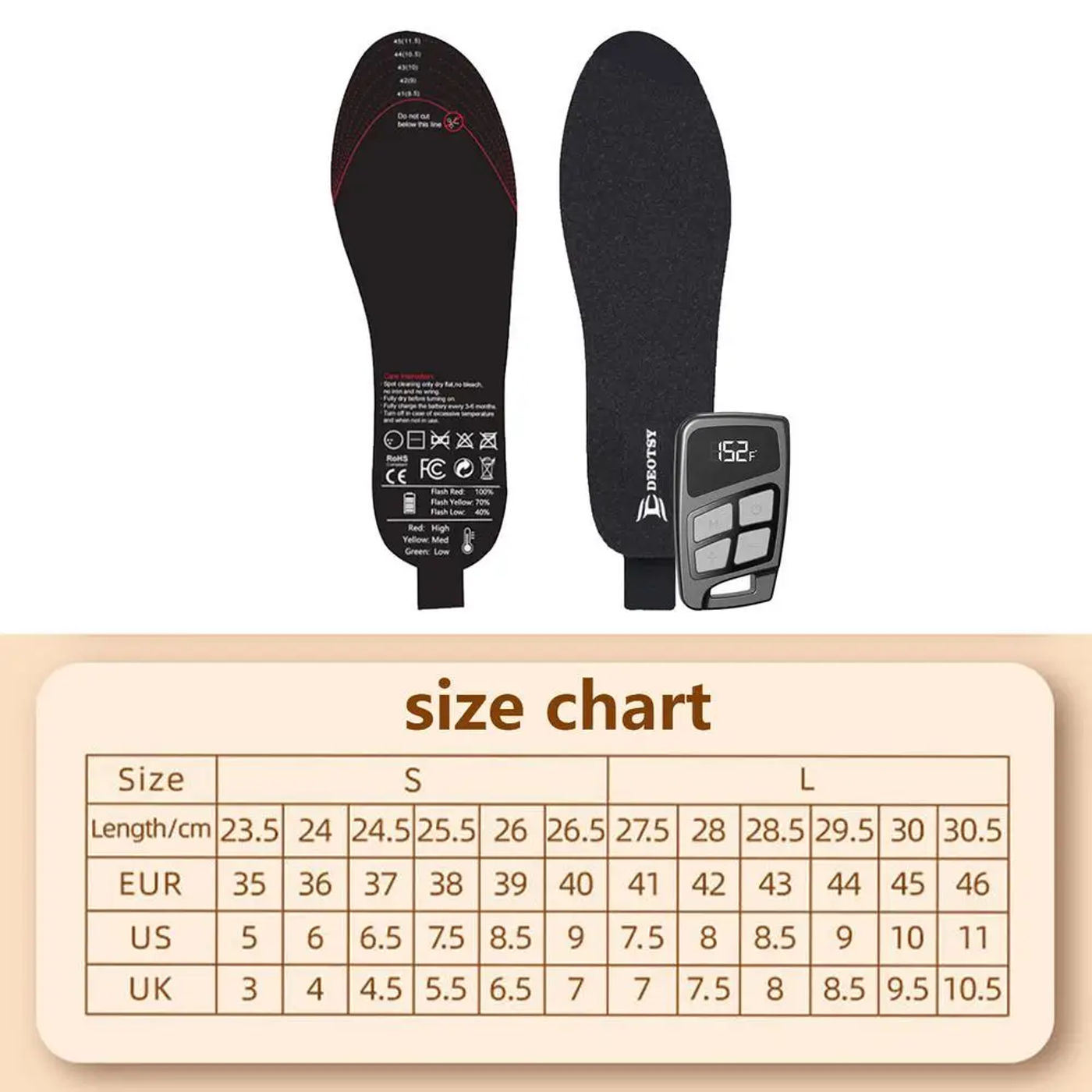 Description Picture 2 of itemMen Women Heated Insoles With 3500Mah Rechargeable Battery Wireless Remote Controlled Temperature Heating Insoles Foot Warmer