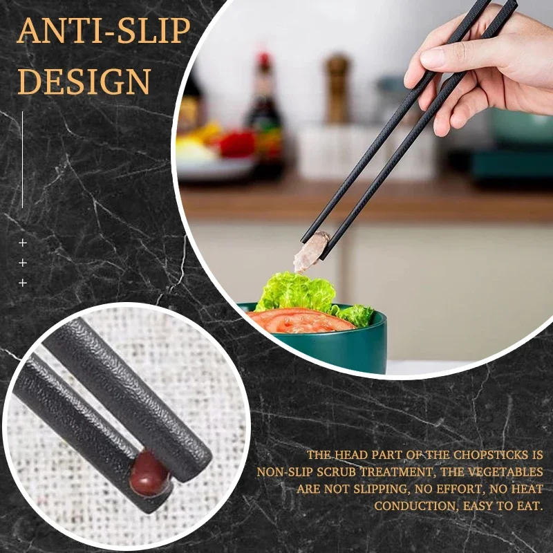 Description Picture 6 of item1 Pairs Alloy Chinese Chopsticks Food Sushi Sticks Reusable Non Slip Dishwasher Safe Bamboo Shape Food Grade Chopsticks