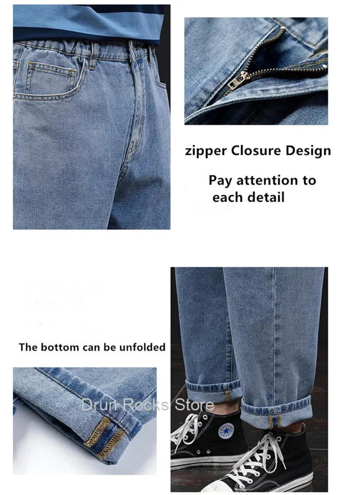 Description Picture 4 of itemBaggy Jeans Men Clothing Loose Plus Size Denim Pants Mens Oversized Blue Wide Leg Jean Large 42 44 46 48 Man Fashion Trousers