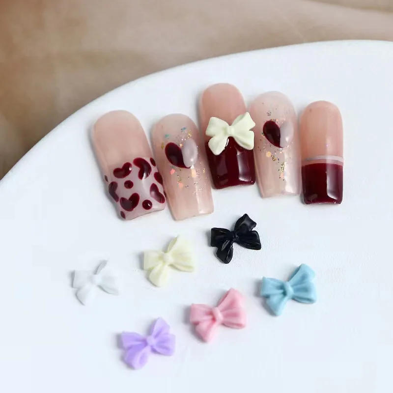 Description Picture 5 of item50pcs Mini Bow Nail Art Decorations 3D Cute Candy Color Nails Charms Designs Pink Black White DIY Resin Nail Accessories