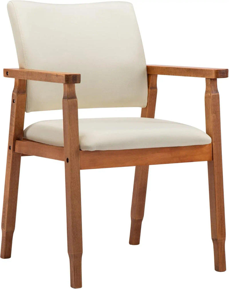 Description Picture 6 of itemSet of 2 Mid Century Modern Walnut Dining Chairs Wood Arm Beige Fabric Kitchen Cafe Living Room Decor Furniture