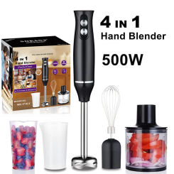 Upgrated 4-in-1 Hand Blender,500W Blender Machines,Blender Shaft,2 Speeds,500ml Mixer,500ml Chopper,Kitchen Whisk/Milk Frother