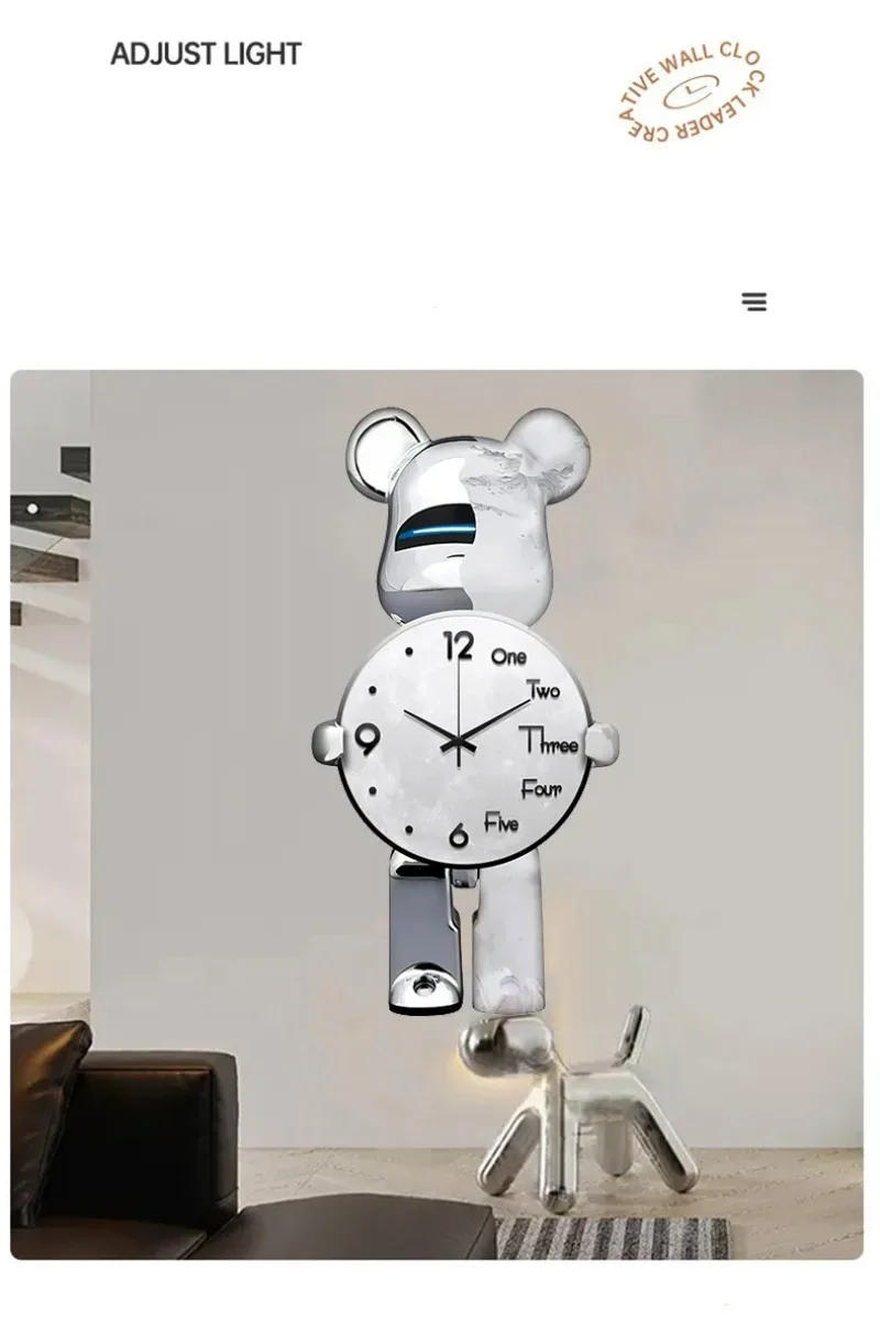 Description Picture 4 of itemAesthetic Bear Wall Clocks Unique Violent Bear Watch Fashion Silent Wall-clock Luxury Living Room Decoration Interior Wall Clock