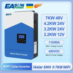 EASUN POWER Hybrid Solar Inverter Pure Sine Wave MPPT 7KW 4.2KW 3.2KW 2.2KW 12V 24V 48V 220v Solar Charger Power Home Inversor