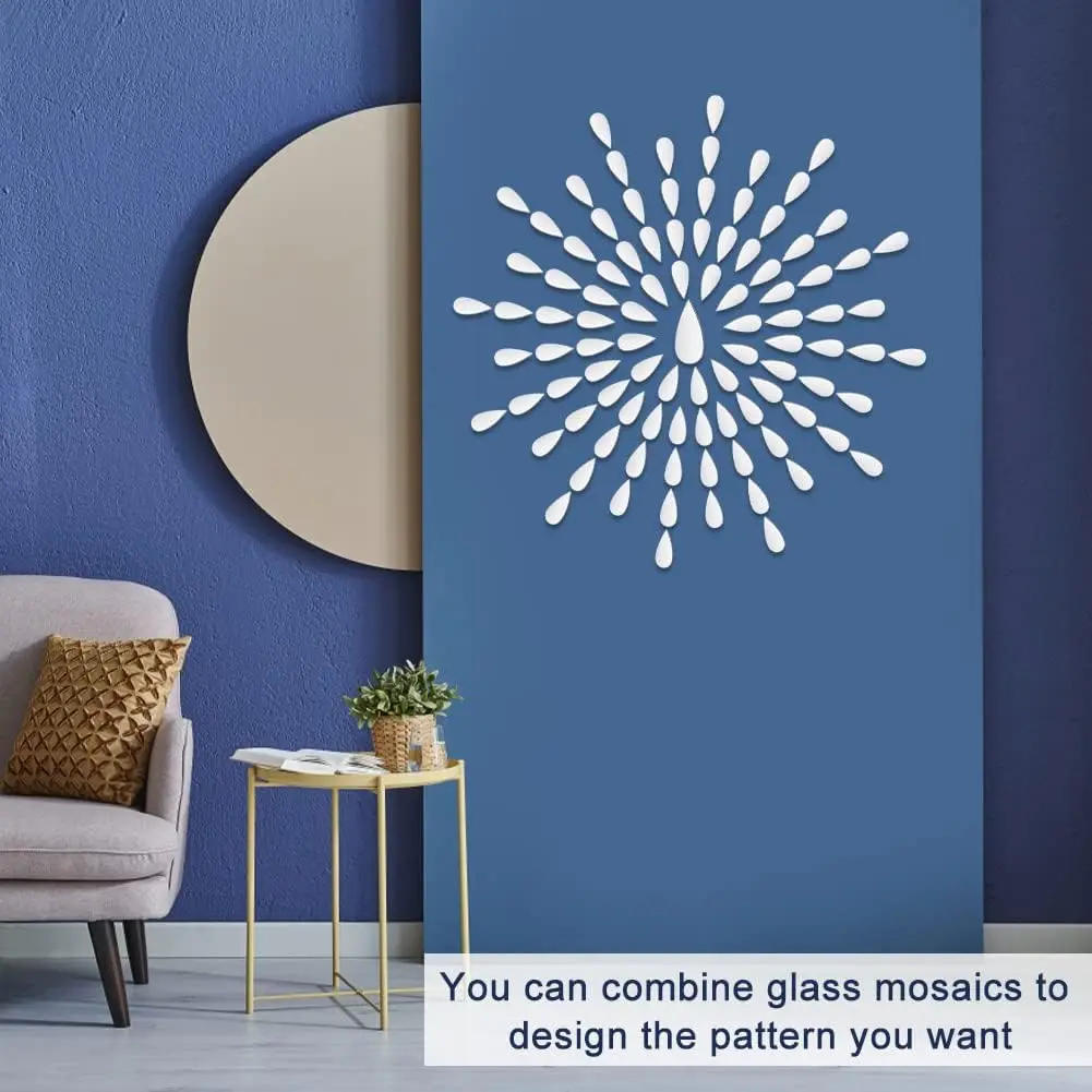Description Picture 6 of item100pcs Teardrop & Leaf Shape Craft Mirror Stickers Acrylic Self-adhesive Mini Mirror Tiles DIY Art Wall Door Home Decorations