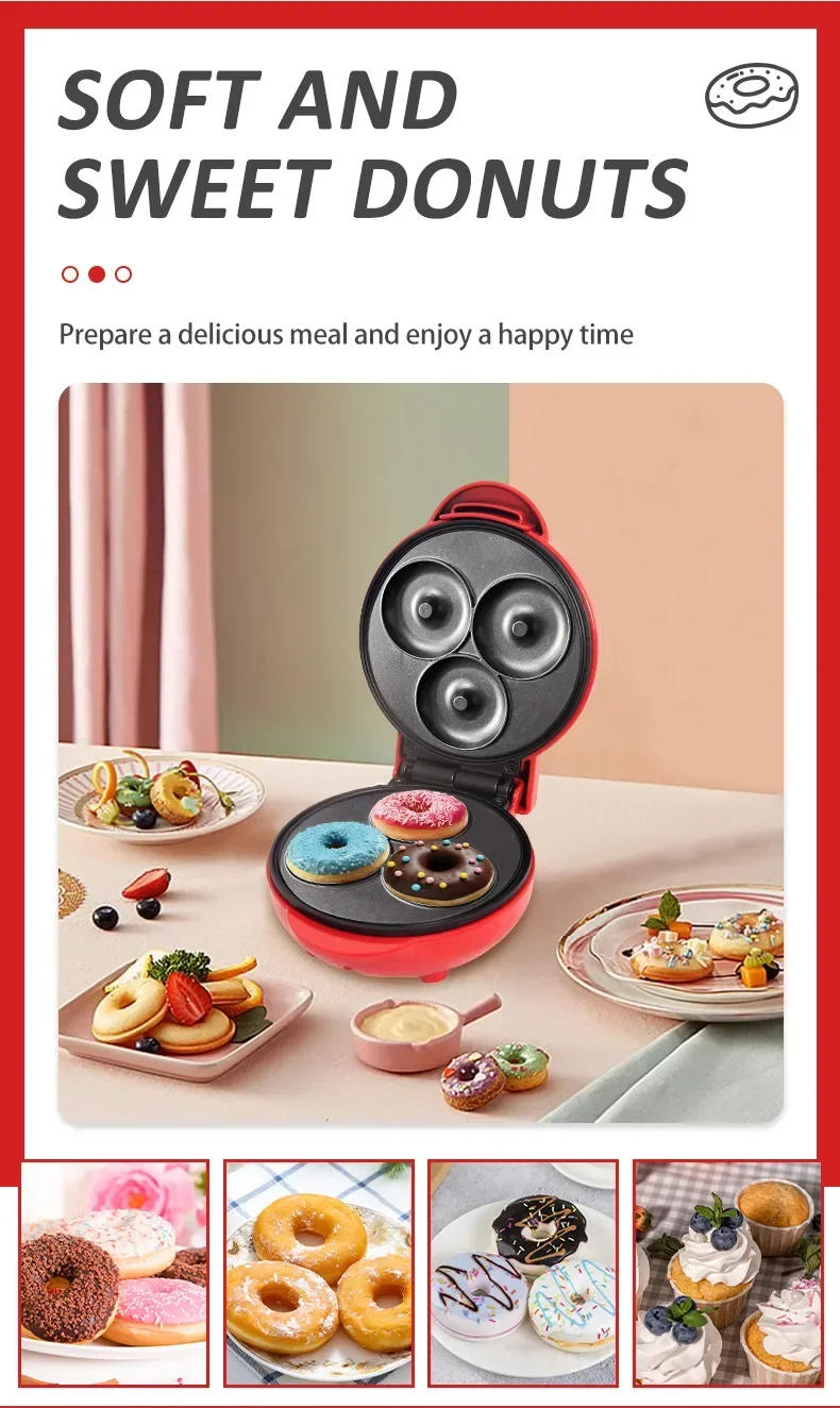 Description Picture 4 of itemMini Donut Maker Machine for Home, 550W Heating Makes 3 Doughnuts with Non-Stick Surface for Kid Breakfast, Snacks, Desserts