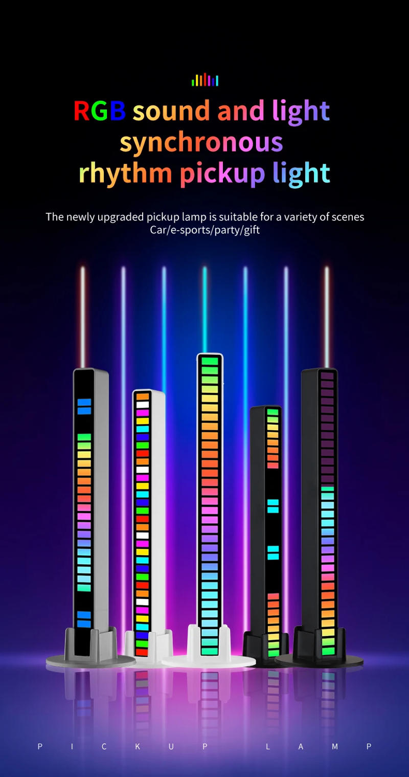 Description Picture 2 of itemLED RGB USB pickup light bar sound control music rhythm strip lamp color ambient for car atmosphere computer gaming rechargeable