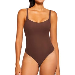 VYLYNK Bodysuit Thong Vest Body-Hugging T-shirt Women Square Neck Sleeveless Bodywear Tank Top Slimming Catsuits Leotards Shaper