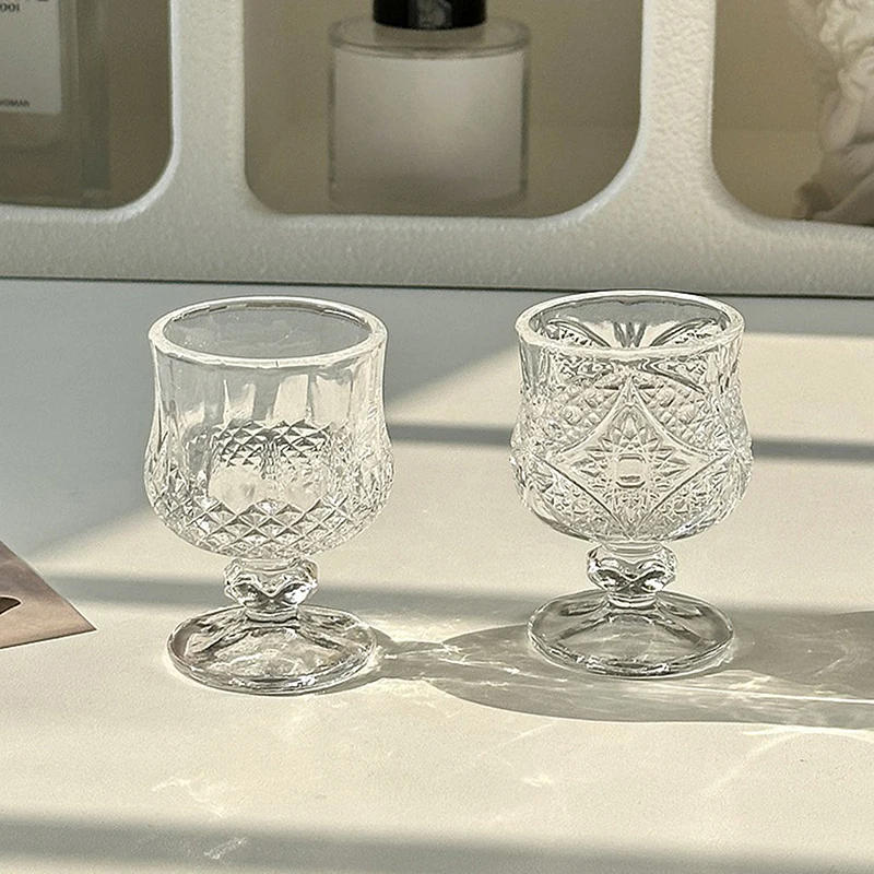 Description Picture 6 of itemKorean Style Engraved Embossed Small Goblet Glass Cup For Soju Sake Liquor Short Stemmed Glass