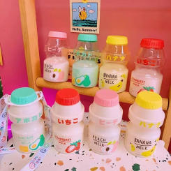 450ml Plastic Cute Yogurt Water Bottle Tour Drinking Bottle Yakult Shape Kawaii Milk Carton Shaker Bottle for Kids/Girl/Adult