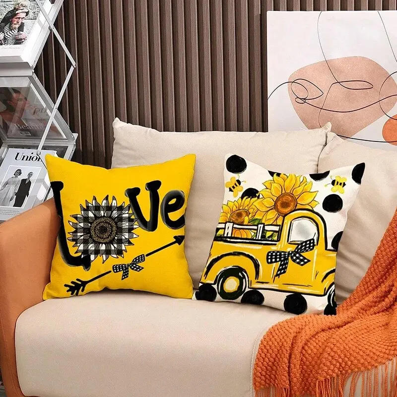 Description Picture 4 of item1pcs Set Bee & Letter Graphic Cushion Cover Without Filler Cartoon Cute Decorative Throw Pillow Case For Living Room Home Decor