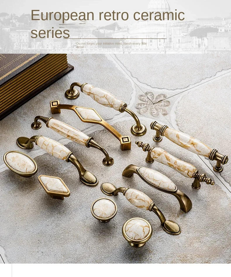 Description Picture 2 of itemMarble Series Ceramic Cabinet Handles Zinc Alloy Cabinet Pulls Drawer Knobs Wardrobe Door Handles Furniture Handle