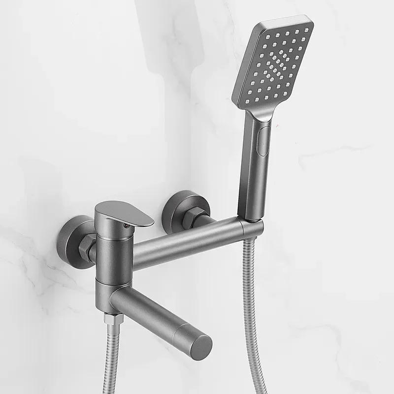 Description Picture 4 of itemBrushed Gold Bathtub Shower Set Wall Mounted Rotatable Gray Bidet Bathroom Bath & Mixer Tap