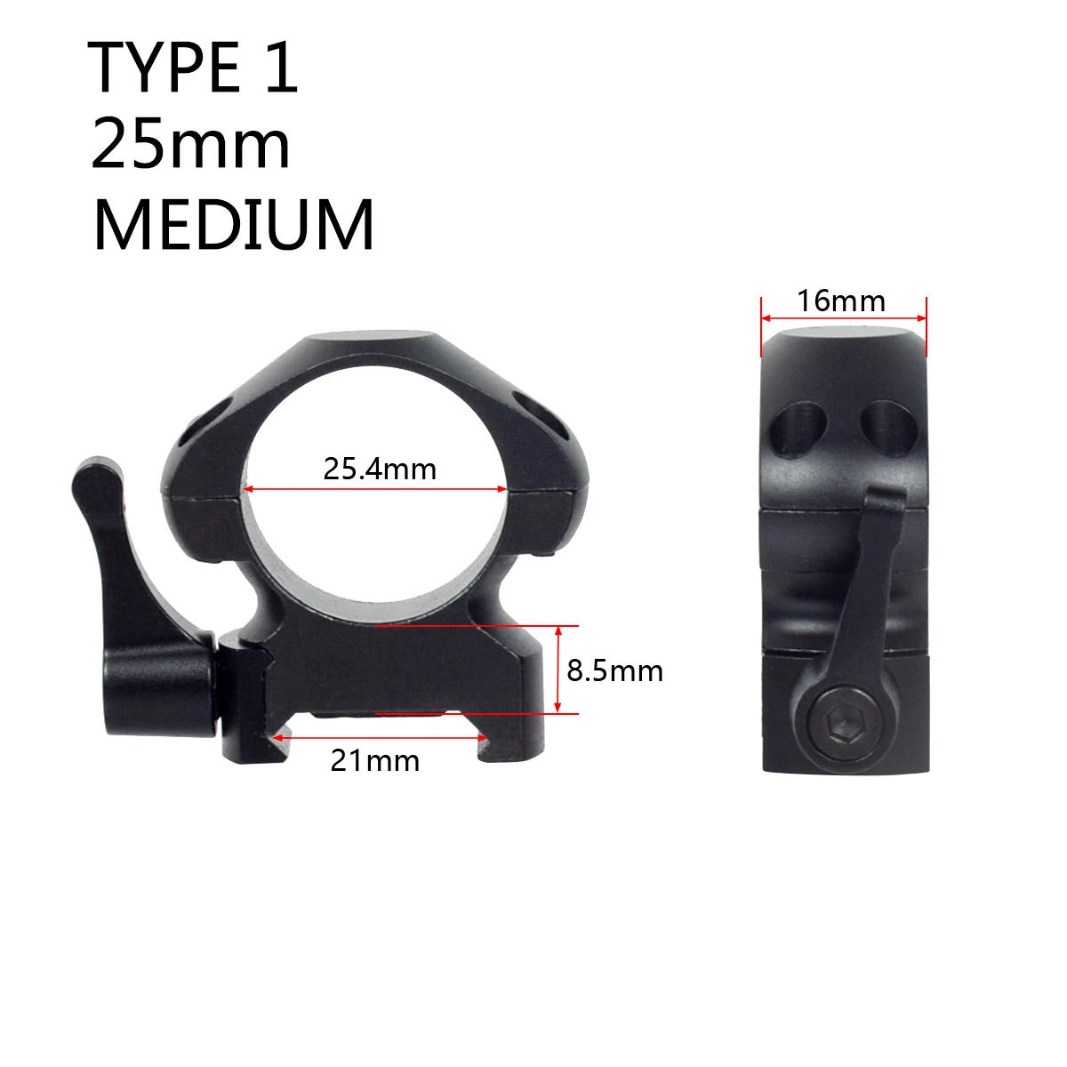Description Picture 6 of item2PCS Hunting Scope Ring Mounts For 20mm Picatinny Rail Optics Scope Pipe Dia 25.4mm 30mm Laser Flashlight Torch Mount Adapter