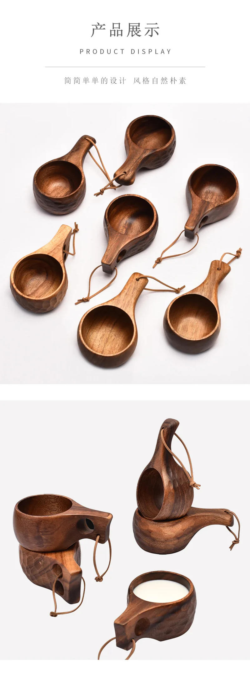 Description Picture 5 of itemHandmade Wooden Milk Cup Acacia Wood Coffee Mugs Tasse with Carrying Rope Handle Camping Drinkware Cups Artifact Kitchen Tools