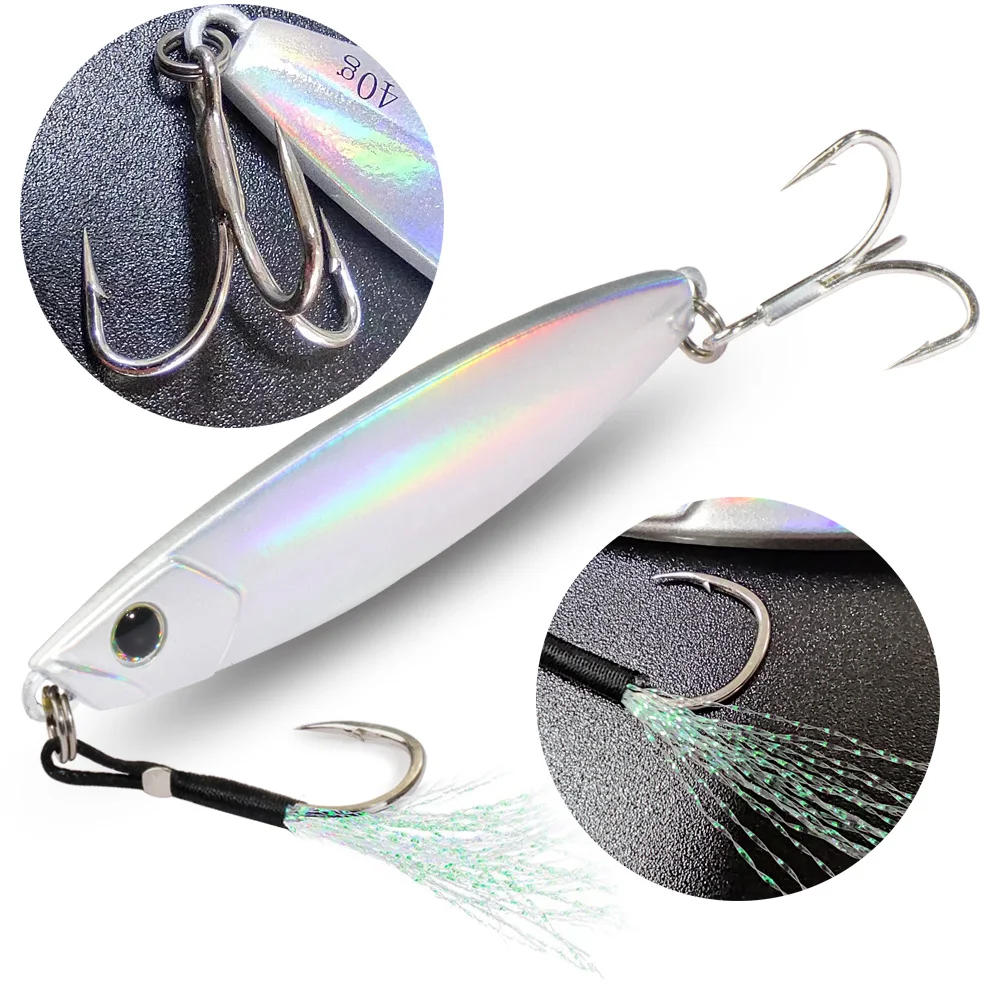 Description Picture 3 of itemMetal Jig Fishing Lure 30g 40g 60g Shore Cast Spoon Pike Hook Trout Swimbait Pesca Sinking Wobbler Spin Tackle Artificial Bait