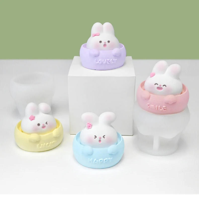 Description Picture 3 of item3D Cartoon Cup Smile Bow Rabbit Candle Making Molds Flower Animal Bunny Painting Plaster Soap Silicone Mould Birthday Cake Decor