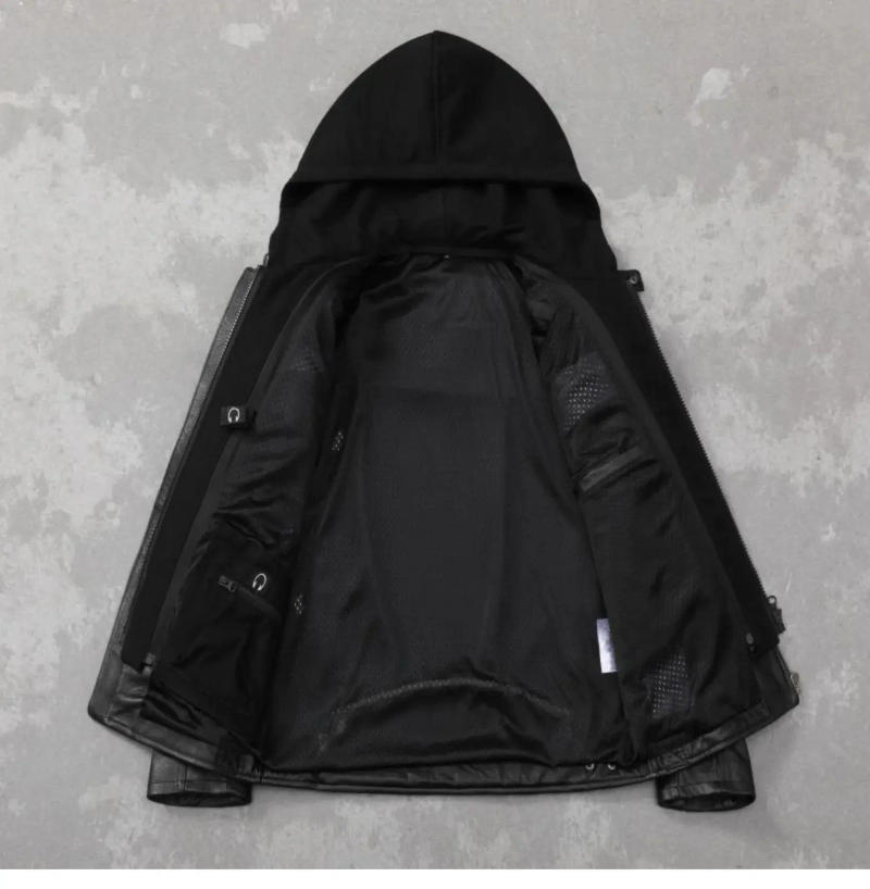 Description Picture 5 of itemHeavy Motorcycle Jacket Hood Genuine Cowhide Men Leather Riding Biker Coat Winter Motorbike s Warm Jaquetas