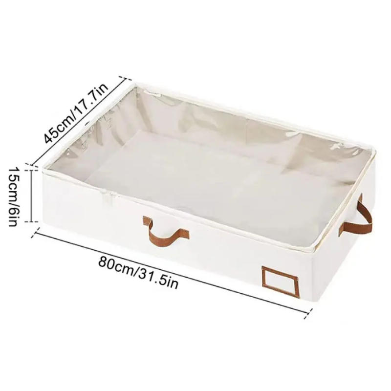 Description Picture 4 of itemFoldable Underbed Organizer, Bedroom Blanket Clothes Quilt Storage Bag with Clear Window and 4 Handles, 31.5 x 17.7 x 5.9 Inches