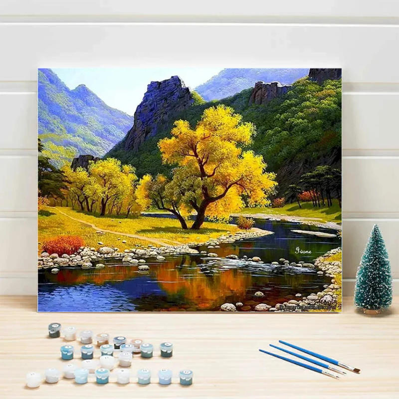 Description Picture 5 of itemAZQSD Paint By Numbers For Adults Autumn Landscape Diy Acrylic Drawing On Canvas Forest Scenery Home Decor 40X50cm Handpainted