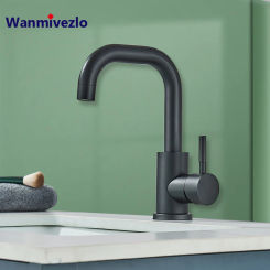 Wanmivezlo Short Basin Brass Sink Faucet Bathroom Mixer Tap Single Handle Hot Cold Water Deck Mounted Vanity Sink Faucet