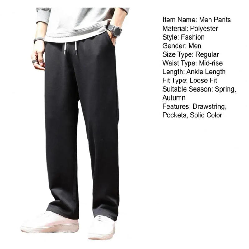 Description Picture 2 of itemMen Casual Trousers Men's Autumn Casual Wide Leg Jogger Pants with Elastic Waist Drawstring Pockets Stylish Sport for Male