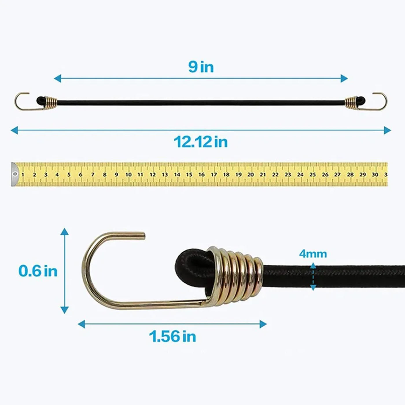 Description Picture 5 of item10 Pcs Heavy Duty Elastic Bungee Cords With Carabiner Luggage Cord 30cm Luggage Packing Ropes Camping Accessories