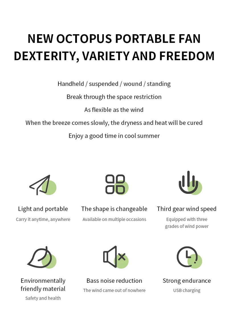 Description Picture 3 of itemNew Multifunctional Childrens Stroller Mini Fan Portable USB Charging Small Fan Mobile Phone Holder Outdoor Handheld Octopus Fan