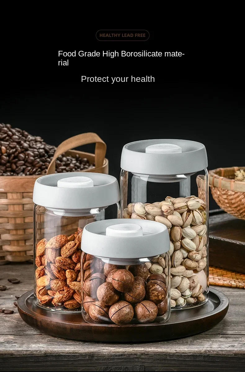 Description Picture 3 of itemGlass Jar Airtight Canister Food Container Tea Vacuum Sealed Coffee Beans Storage Bottles Creative Home Kitchen Jar Glass Tanks